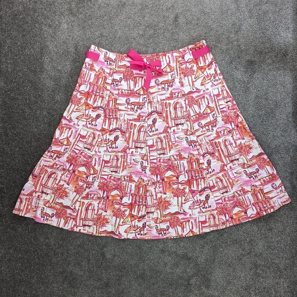 CATHERINE Stewart Belle pointe pink and white Cafe print skirt size 12